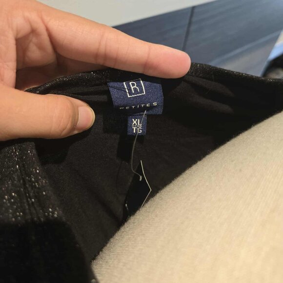 NWT [R] Petites XL Black Shimmer Faux Wrap V-Neck Mini Dress - Picture 3 of 3